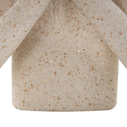 12.75" Cream People Abstract Textured Polystone Sculpture with Clear Glass Ball & Gold Speckles